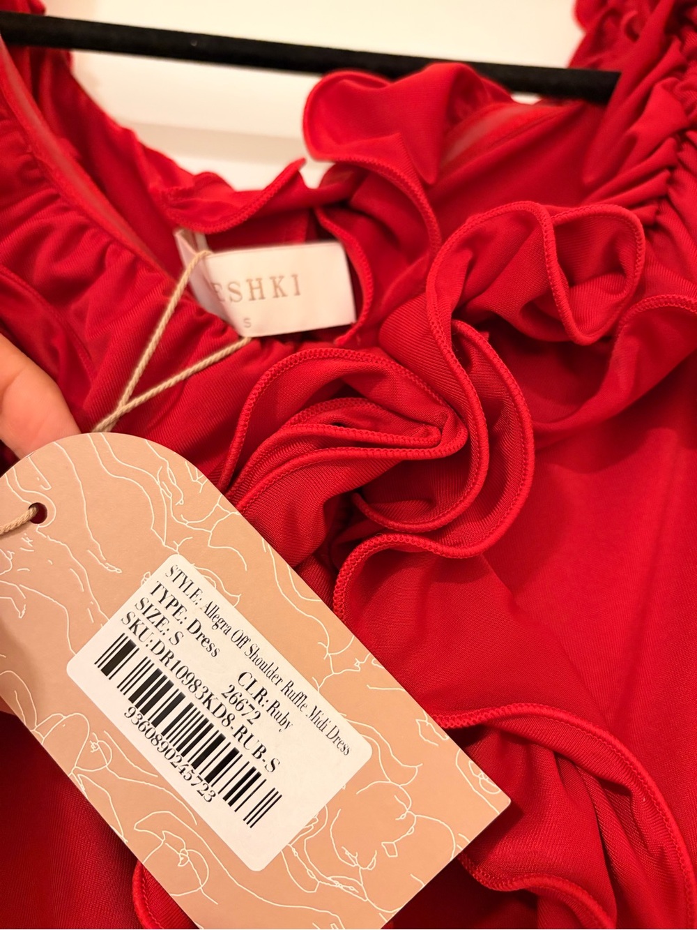 Meshki Red Off-Shoulder Ruffle Midi Dress - Picture 3 of 4